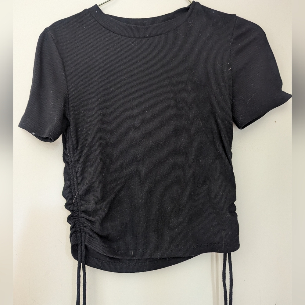 Black Ribbed Ruched Side Shirt